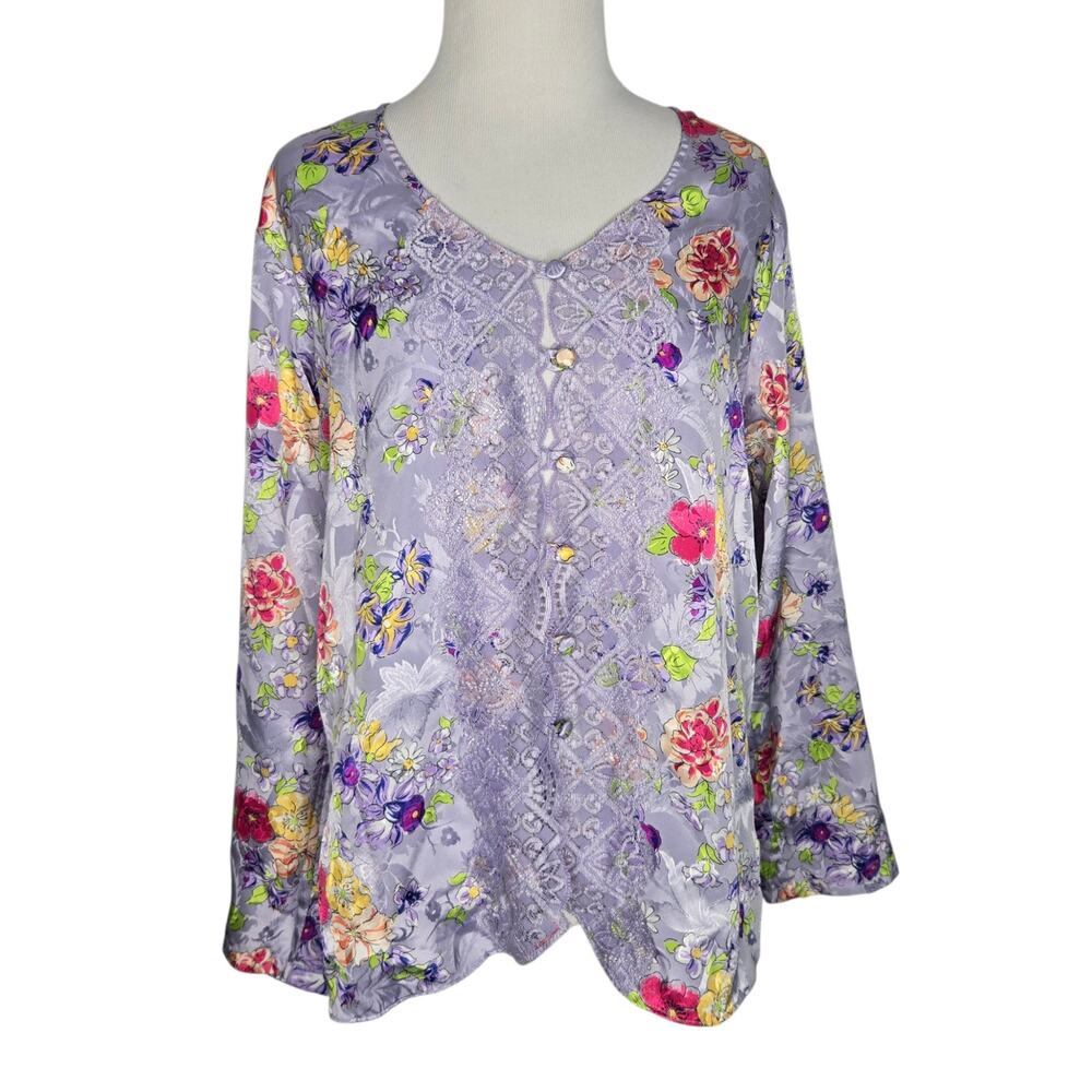 Vintage Victoria's Secret Cottage Pajama Top Lace Dainty Floral Women Small